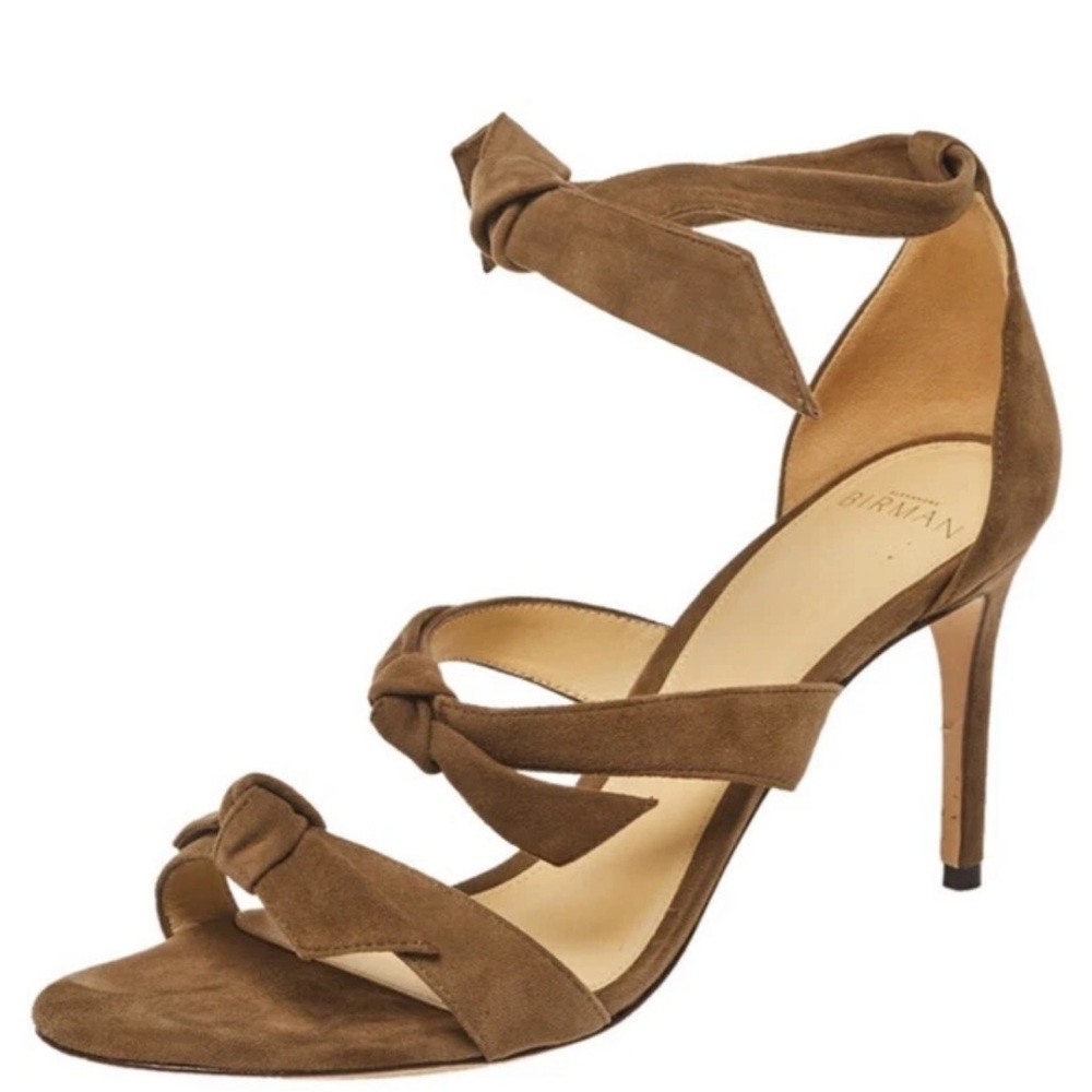 Alexandre Birman Tan Nude Brown Suede Knotted Heels Sandals 37.5